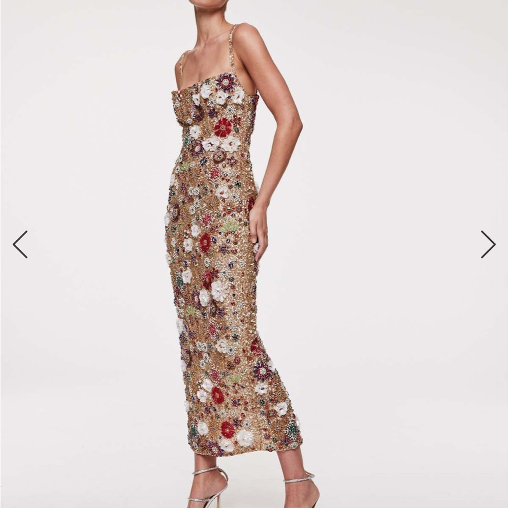 Floral Embellished Gold Dress